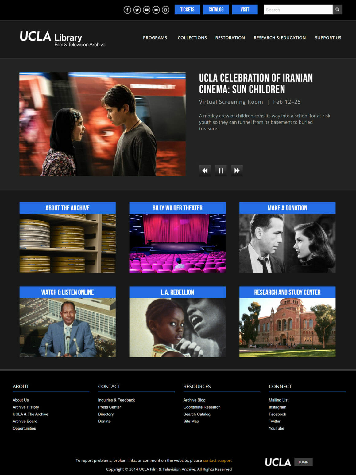 เว็บไซต์จดหมายเหตุภาพยนตร์และโทรทัศน์ ของ University of California, Los Angeles